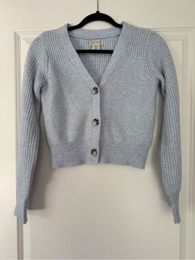 ruby moon Pale Blue V-Neck Cropped Knit Cardigan